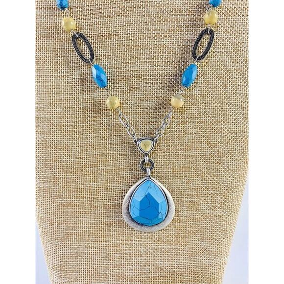 Lia Sophia Turquoise Pendant Necklace Teardrop Shape 9.5 Inch Adjustable - Picture 1 of 10